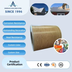 Prepainted Galvanized Steel Coil with Wooden Design, Decorative PPGI for Roofing and Cladding